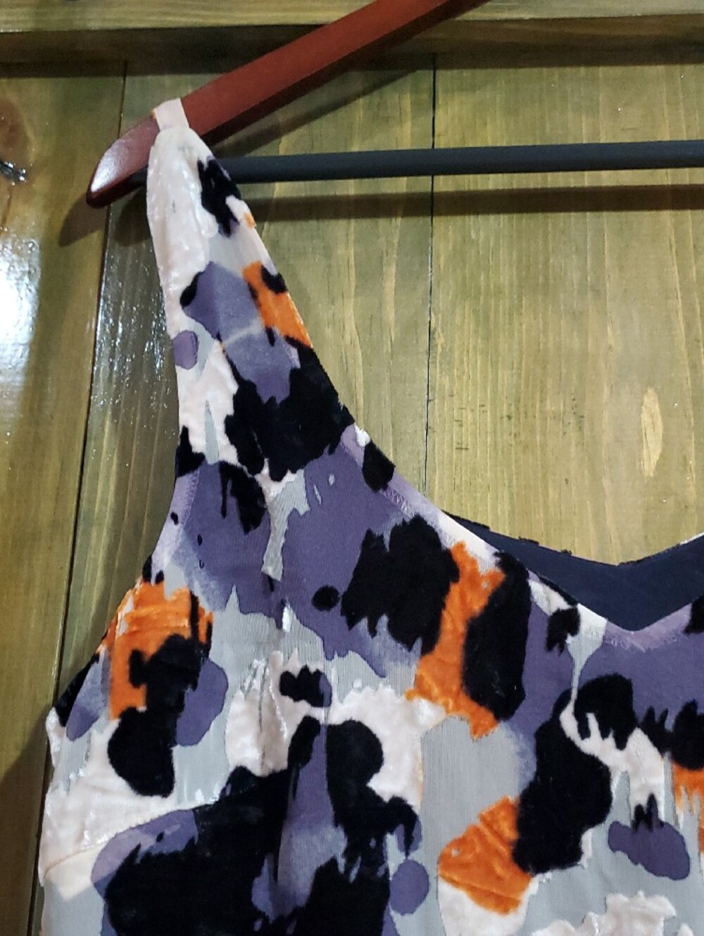 CAbi Abstract Slip Dress in White, Purple & Orange Eclectic Maximalism, Artsy - Picture 2 of 9